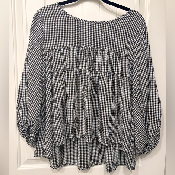 Max Studio Gingham Black and White Blouse Size Large – Tiered, Lightweight, Boho - Picture 13 of 14